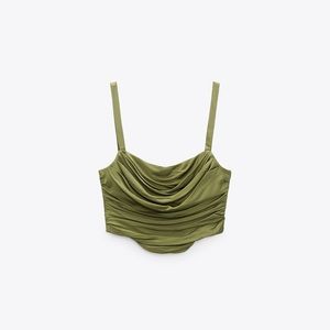 Zara olive ruched corset top NWT